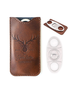 Stainless Steel Cigar Cutter with Leather Case