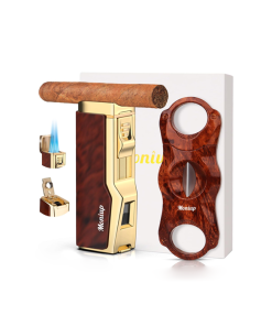 Cigar Lighter Set with V Cigar Cutter